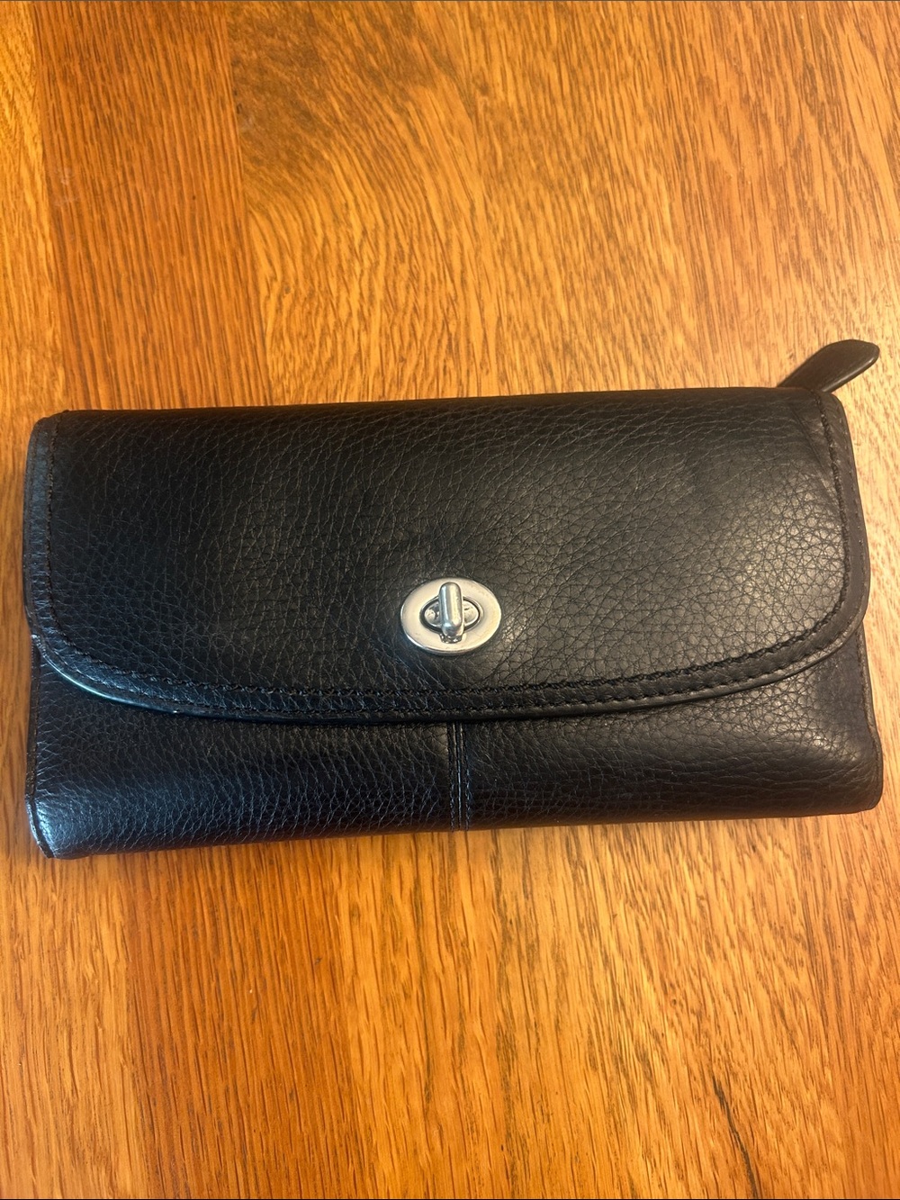 Coach Black Pebbled Leather Turnlock Clutch Wallet